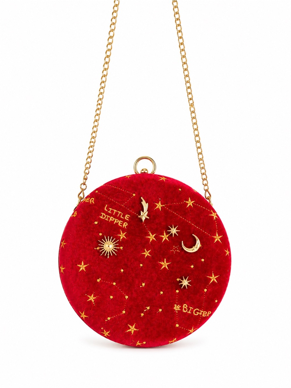 Red Velvet Celestial Moon Stars Round Clutch Crossbody Ba